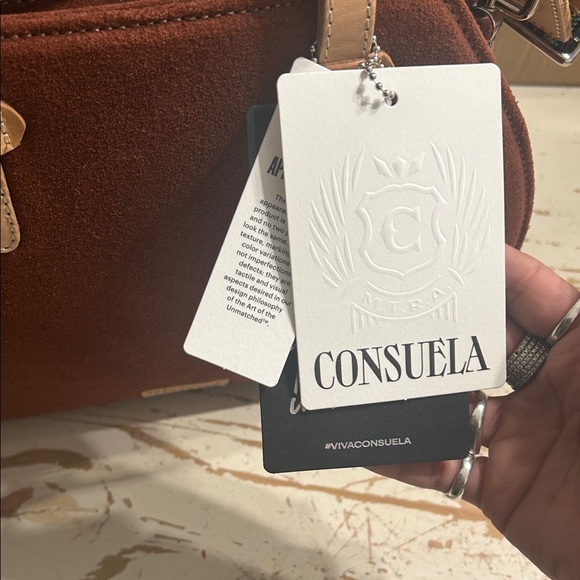 Consuela Brown Suede Floral Embroidered Crossbody with Striped Strap - Picture 7 of 7